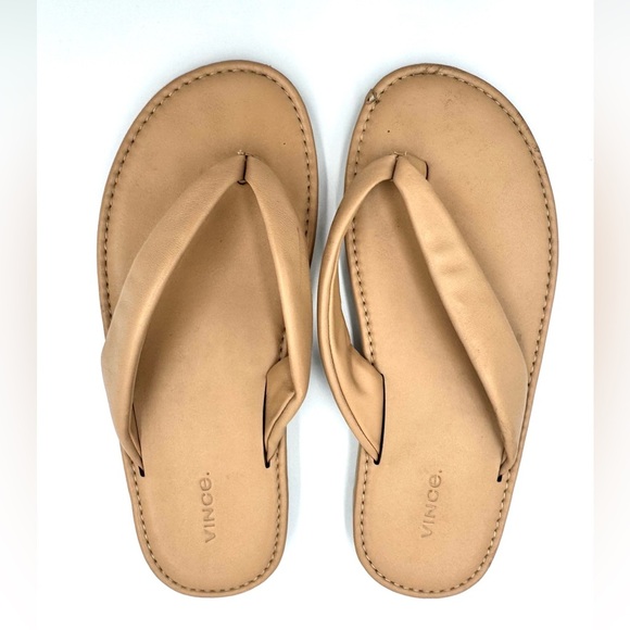 Vince Sz 8 Olexa-B Tan Leather Flip Flops - Picture 3 of 6